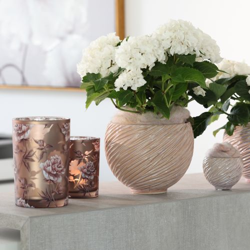 Article Pot de fleurs en céramique crème-rose – Jardinière décorative moderne avec motif rainuré Ø15cm 2pcs