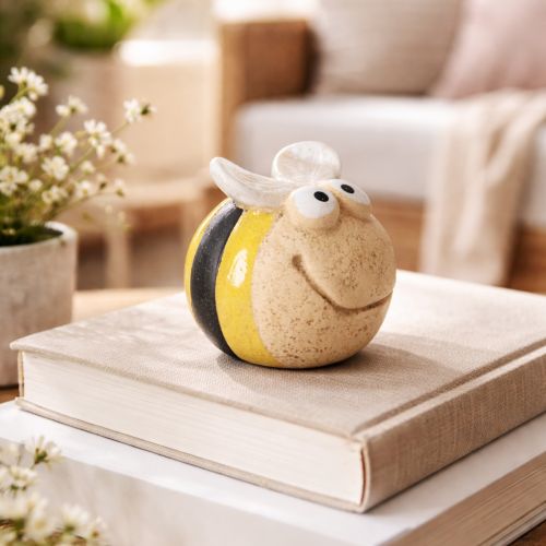 Article Figurine d'abeille en céramique pour une touche décorative raffinée sur les rebords de fenêtres ou dans les pièces à vivre, 7 cm, lot de 3