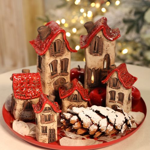 Lot de 2 petites maisons en céramique avec toit rouge – 8 cm | Floristik24.fr