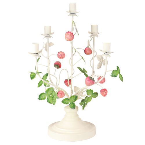 Bougeoir 5 branches métal crème décor fraise H44cm | Floristik24.fr