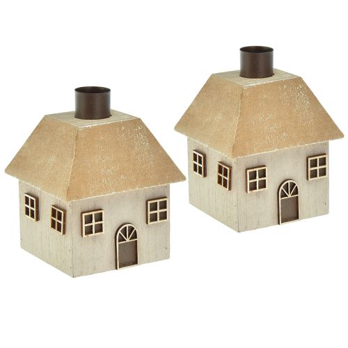 Floristik24 Bougeoir Maison de Noël bois gris 9×9×11cm 2 pcs