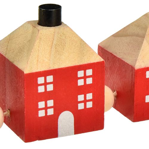 Article Bougeoir en bois décoratif maison en bois guirlande rouge et blanche 23cm