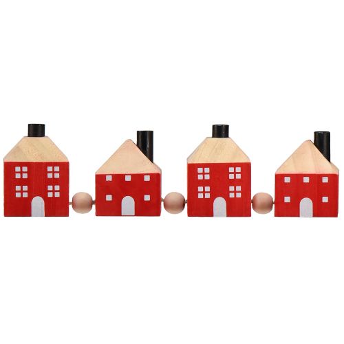 Article Bougeoir en bois décoratif maison en bois guirlande rouge et blanche 23cm