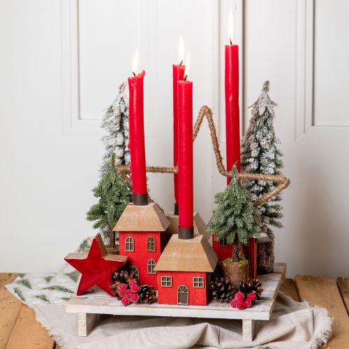 Article Bougeoir Maison de Noël bois rouge 9×9×11cm 2 pcs