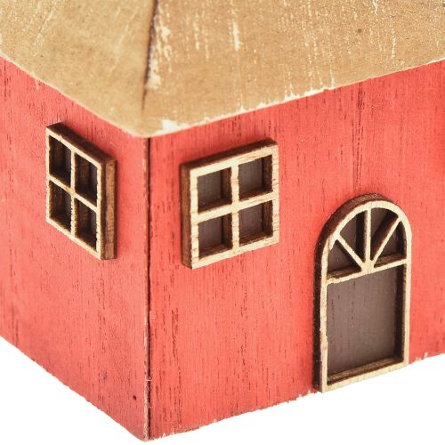 Article Bougeoir Maison de Noël bois rouge 9×9×11cm 2 pcs
