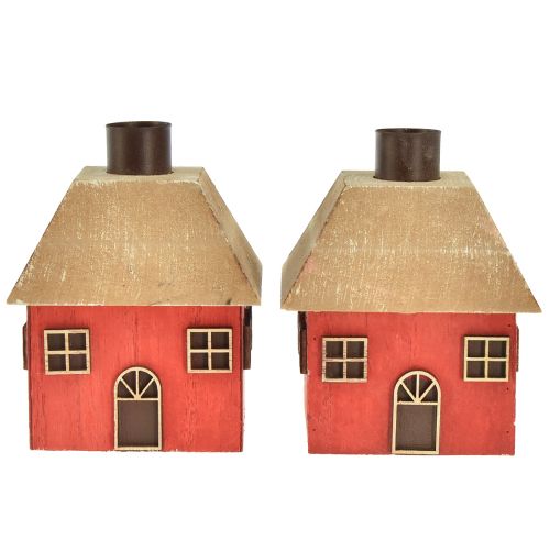 Article Bougeoir Maison de Noël bois rouge 9×9×11cm 2 pcs