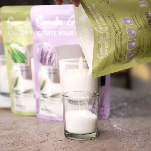 Article Granulés de cire blanche pour bougies avec mèche 400 g