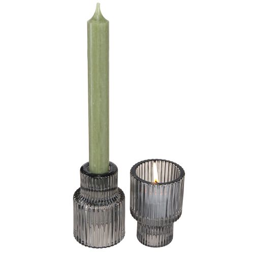 Article Bougeoir en verre dans photophore gris H8cm 4 pcs