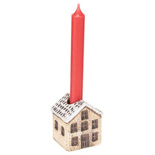 Lot de 2 bougeoirs en céramique maison enneigée 7 cm | Floristik24.fr