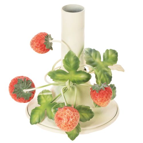 Floristik24 Bougeoir en métal décoré de fraises, couleur crème d'été, H13cm