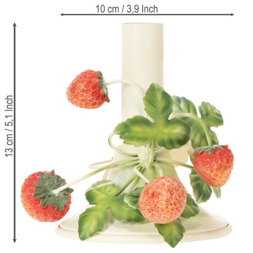 Article Bougeoir en métal décoré de fraises, couleur crème d'été, H13cm