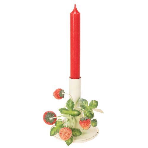 Article Bougeoir en métal décoré de fraises, couleur crème d'été, H13cm