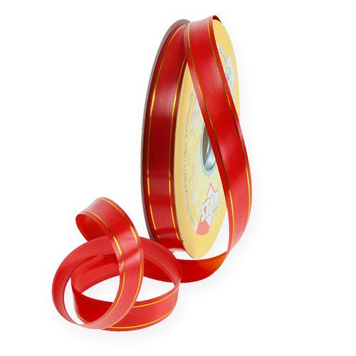 Floristik24 Ruban cadeau 2 bandes dorées sur rouge 19mm 100m