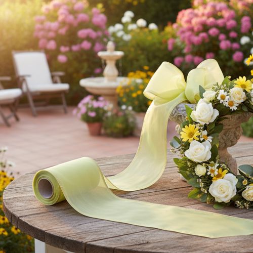 Ruban moiré pour couronne, vert clair bordé d'or, 175 mm x 25 m, décoration de haute qualité pour l'art floral | Floristik24.fr
