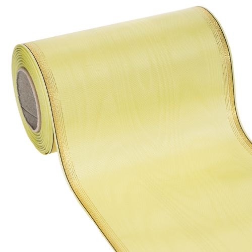 Floristik24 Ruban moiré pour couronne, vert clair bordé d'or, 175 mm x 25 m, décoration de haute qualité pour l'art floral