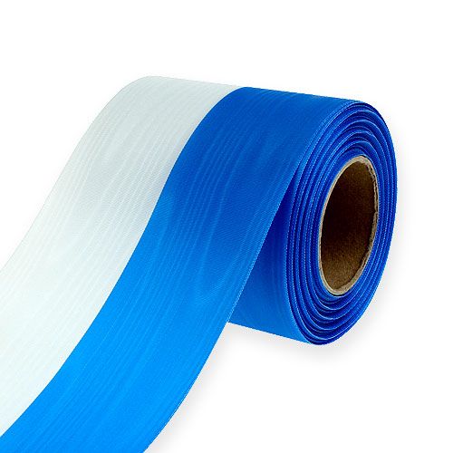 Floristik24 Rubans pour couronnes Moiré Bleu-Blanc 100 mm