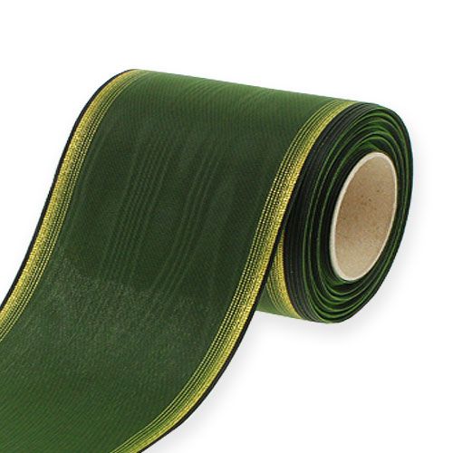 Floristik24 Ruban couronne Moiré 125mm, vert foncé