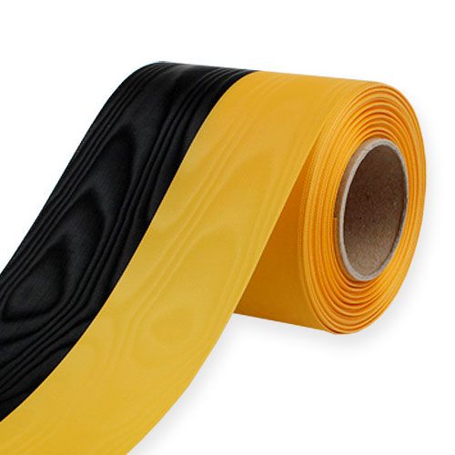 Floristik24 Rubans pour couronnes Moiré Jaune-Noir 100 mm