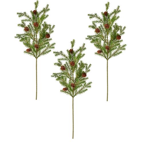Article Branches de conifères artificielles - branches de pin avec cônes vert 48cm 3pcs