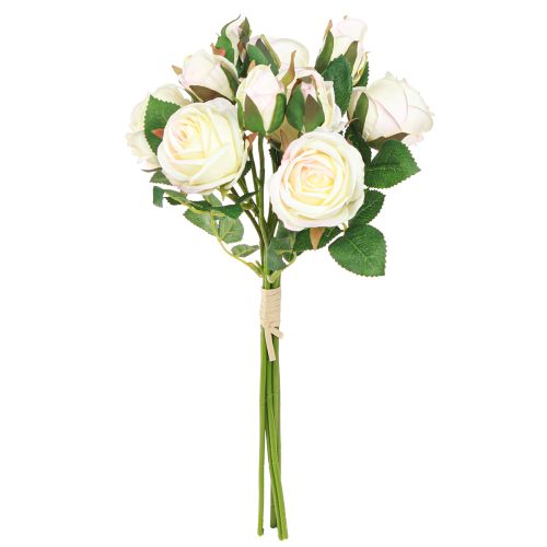 Article Bouquet de roses artificielles, fleurs artificielles, crème, 36 cm, 12 pièces