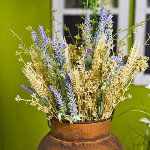 Article Bouquet de lavande artificielle, fleurs en soie, bouquet champêtre de lavande aux épis de blé et reine des prés