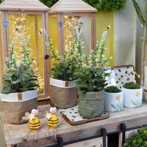 Floristik24 Pot de Lavande Artificielle Fleur de Soie de Lavande Décorative en Blanc