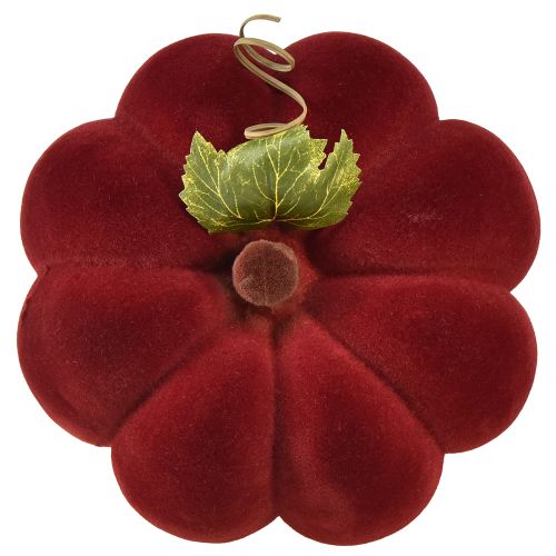 Article Décoration citrouille floquée citrouille rouge bordeaux aspect velouté 20cm 2pcs