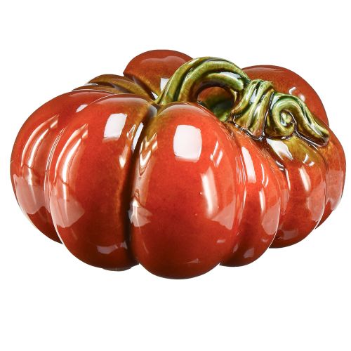 Floristik24 Citrouille en céramique brillante rouge-orange vif avec tige verte - 21,5 cm - décoration d'automne idéale