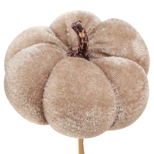 Article Citrouille décorative en tissu sur bâton jaune marron orange Ø7cm 9 pièces