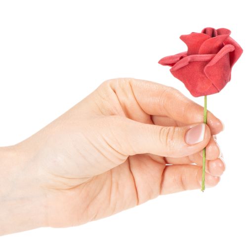 Rose artificielle rouge en mousse avec tige 5 cm - Lot de 100 | Floristik24.fr