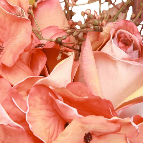 Article Bouquet de fleurs artificielles hortensia rose eucalyptus L33cm