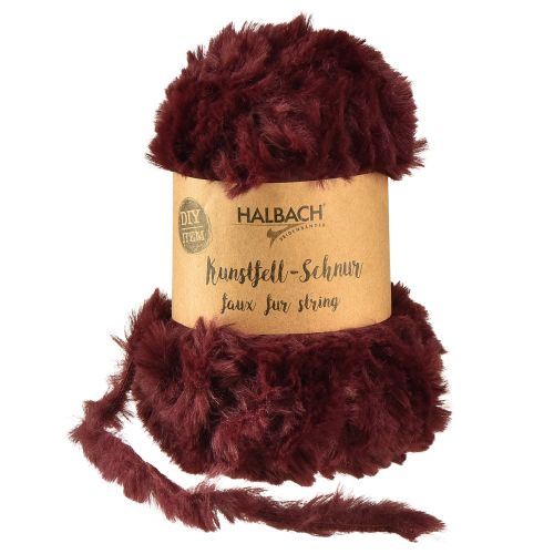 Floristik24 Cordon en fausse fourrure, cordon décoratif moelleux, bordeaux, 50g, 30m