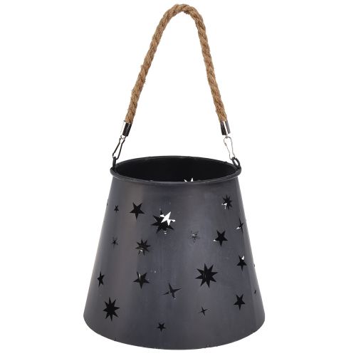 Floristik24 Lanterne en métal anthracite avec étoiles – Ø16,5 cm, hauteur 24 cm – décoration élégante avec poignée de transport