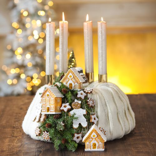 Floristik24 Maison lumineuse LED maison en pain d'épices marron blanc H8/10cm 4pcs