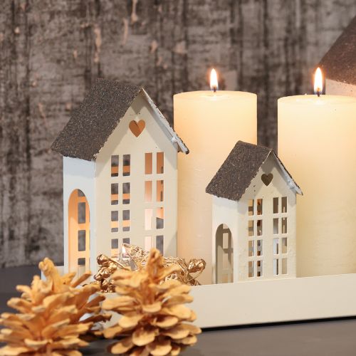 Ensemble de maisons en métal sur plateau, 3 pièces, 35 cm, gris | Floristik24.fr