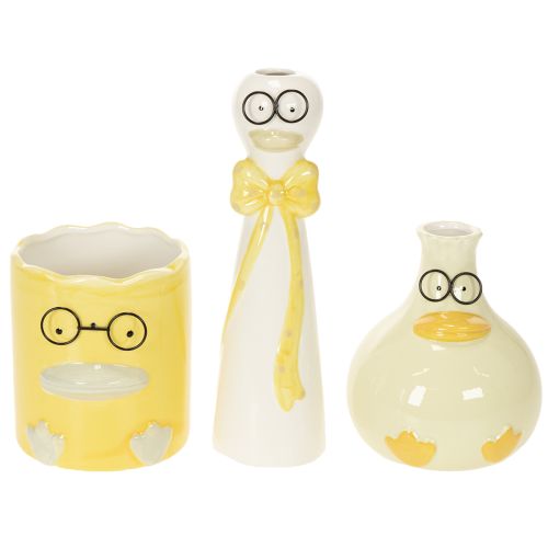 Figurines en céramique canards avec lunettes - set de 3 - déco printanière et estivale | Floristik24.fr