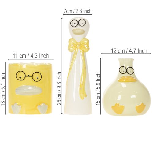 Figurines en céramique canards avec lunettes - set de 3 - déco printanière et estivale | Floristik24.fr