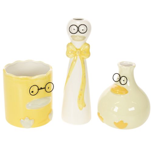 Lot de 3 figurines en céramique en forme de canards avec lunettes, décoration printemps-été, H 25 cm | Floristik24.fr