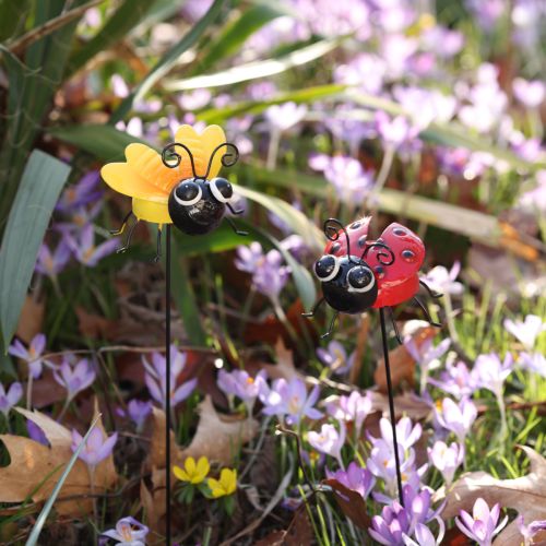 Article Coccinelle et abeille avec bâton Décoration de jardin en métal 46 cm 2 pièces