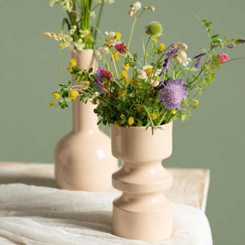 Floristik24 Vase à fleurs en métal émaillé marron cappuccino Ø9cm H17,5cm