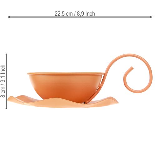 Article Tasse décorative en métal, orange, Ø 11,5 cm, H 6 cm, avec soucoupe, lot de 2