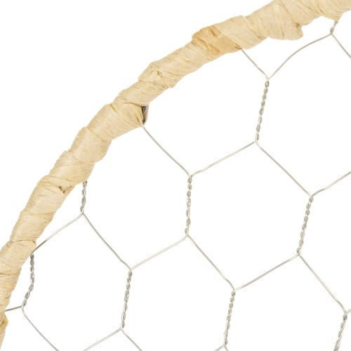Article Anneau décoratif bohème en métal argenté, Ø 28 cm avec raphia naturel, lot de 4 - décoration à suspendre ou à accrocher au mur