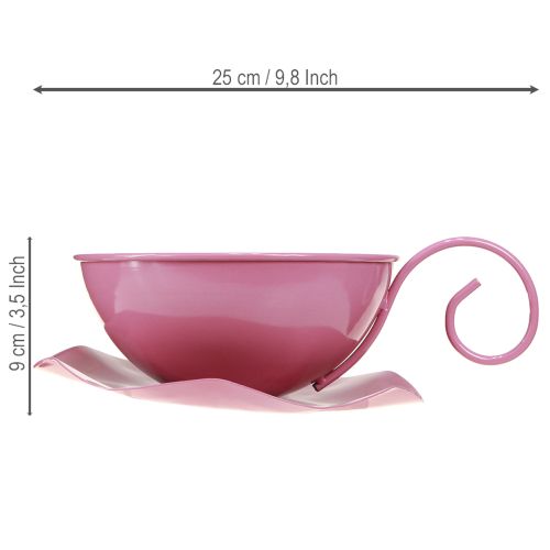 Article Mug en métal Ø16 cm H9 cm, mug décoratif avec soucoupe, rose, lot de 2
