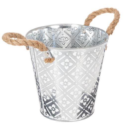 Pot de fleurs en métal avec poignées, jardinière à motif floral Ø18cm | Floristik24.fr