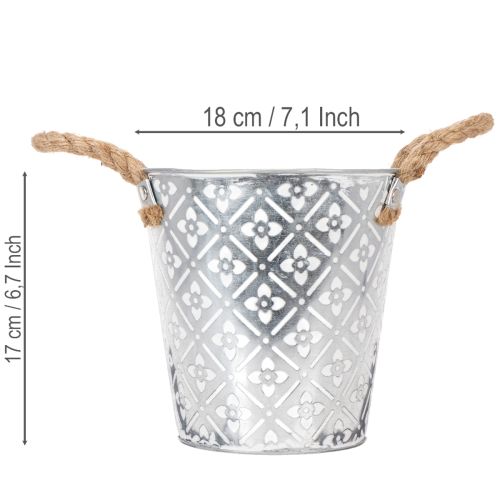 Pot de fleurs en métal avec poignées, jardinière à motif floral Ø18cm | Floristik24.fr
