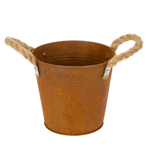 Pot en métal avec anses, pot à herbes, décor rouille Ø16,5 cm H15 cm | Floristik24.fr