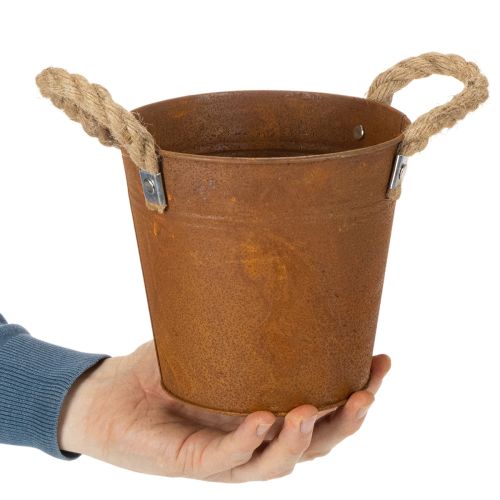 Pot en métal avec anses, pot à herbes, décor rouille Ø16,5 cm H15 cm | Floristik24.fr