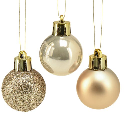 Article Mini boules de sapin de Noël Perle Doré plastique Ø3cm 14pcs
