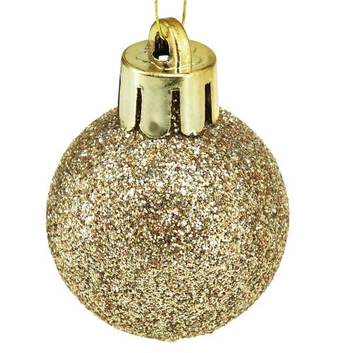 Article Mini boules de sapin de Noël Perle Doré plastique Ø3cm 14pcs