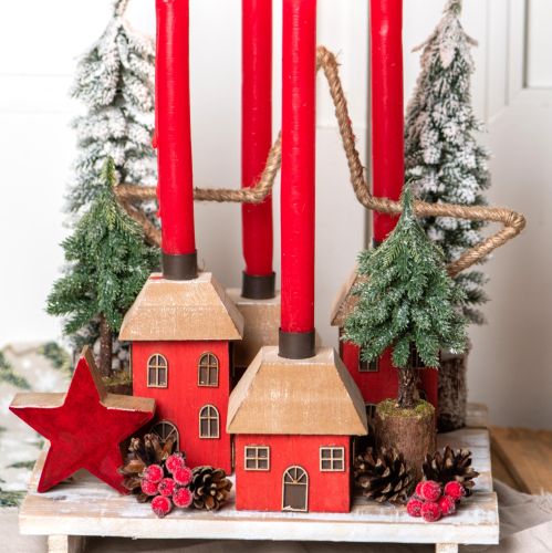 Article Mini sapin de Noël socle en bois vert blanc Ø8cm H18cm 3pcs